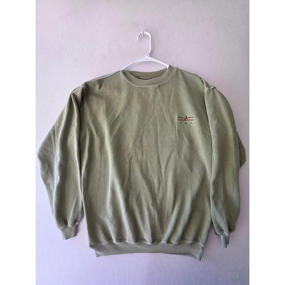 Vintage Cozumel Mexico Embroidered Sweatshirt Olive Green Crewneck Mens L